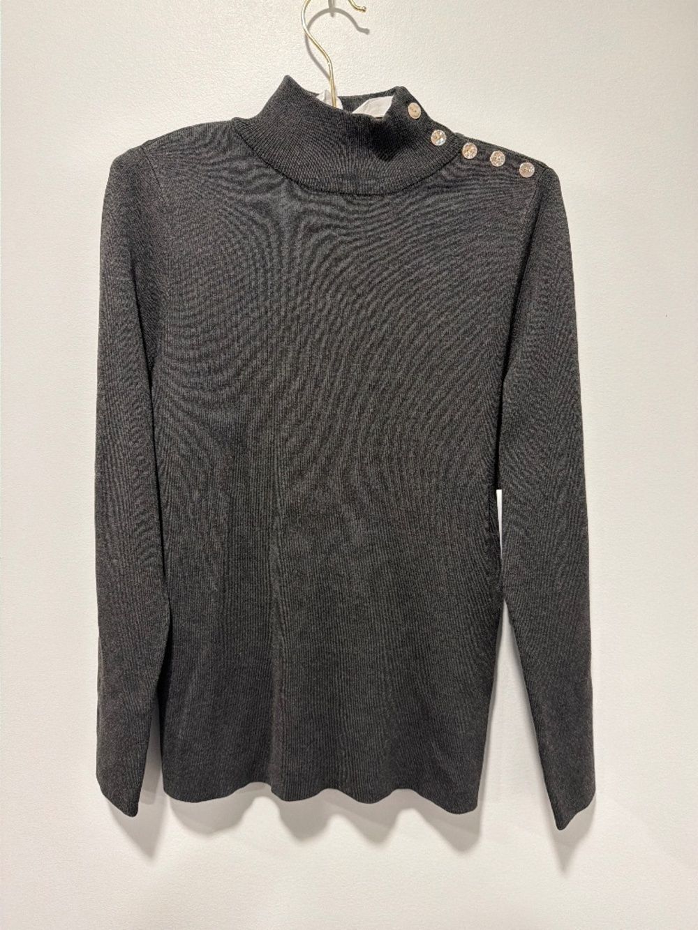 Chico’s 0/S Graphite Gray Fine Knit Side Button Mock Neck Sweater